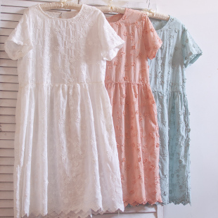 立体花刺绣文艺宽松连衣裙子纯棉仙女甜美中长款 2020韩国夏装 新款
