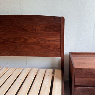 北美黑胡桃木床全实木高靠背大床一米五简约原木1.8米主卧双人床