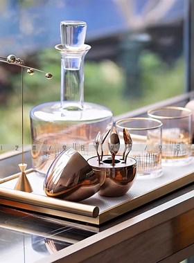 空合现代轻奢金属酒具餐具托盘组合样板间售楼处酒店餐厅家居摆件