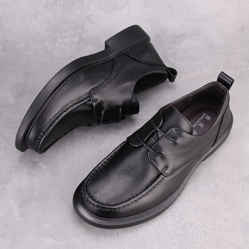 外贸休闲皮鞋男秋季新款头层牛皮真皮商务软底男鞋黑色系带大头鞋