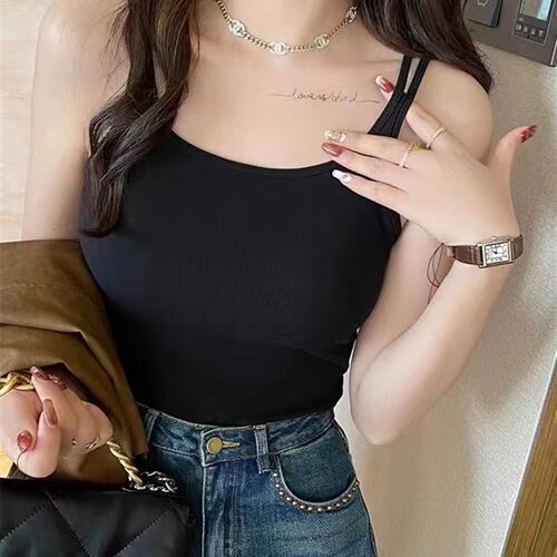 秋冬磨毛保暖背心女带胸垫细肩带弹力内搭外穿吊带修身打底衫上衣
