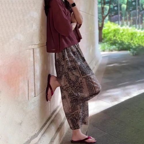 复古印花八分阔腿裤女夏季流行新款爆款松紧腰显瘦时髦休闲灯笼裤