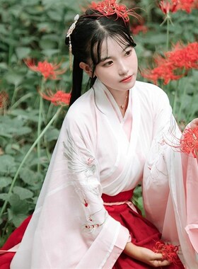 魏晋风汉服女梨花渡20s23日常春夏M秋装红色交领齐腰襦裙