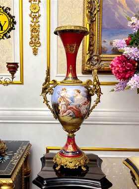 一等品 铜包瓷大花瓶法式别墅美式客厅欧式玄关精致豪华装饰摆件