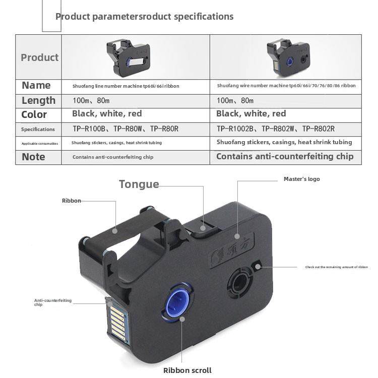 硕方线号码机色带Tp70/76I黑色带Tp-R1002B号码机60I/66I原装色带