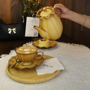 家用陶瓷咖啡杯咖啡店精致拉花杯窑变工艺轻奢牛奶杯碟 复古风花式