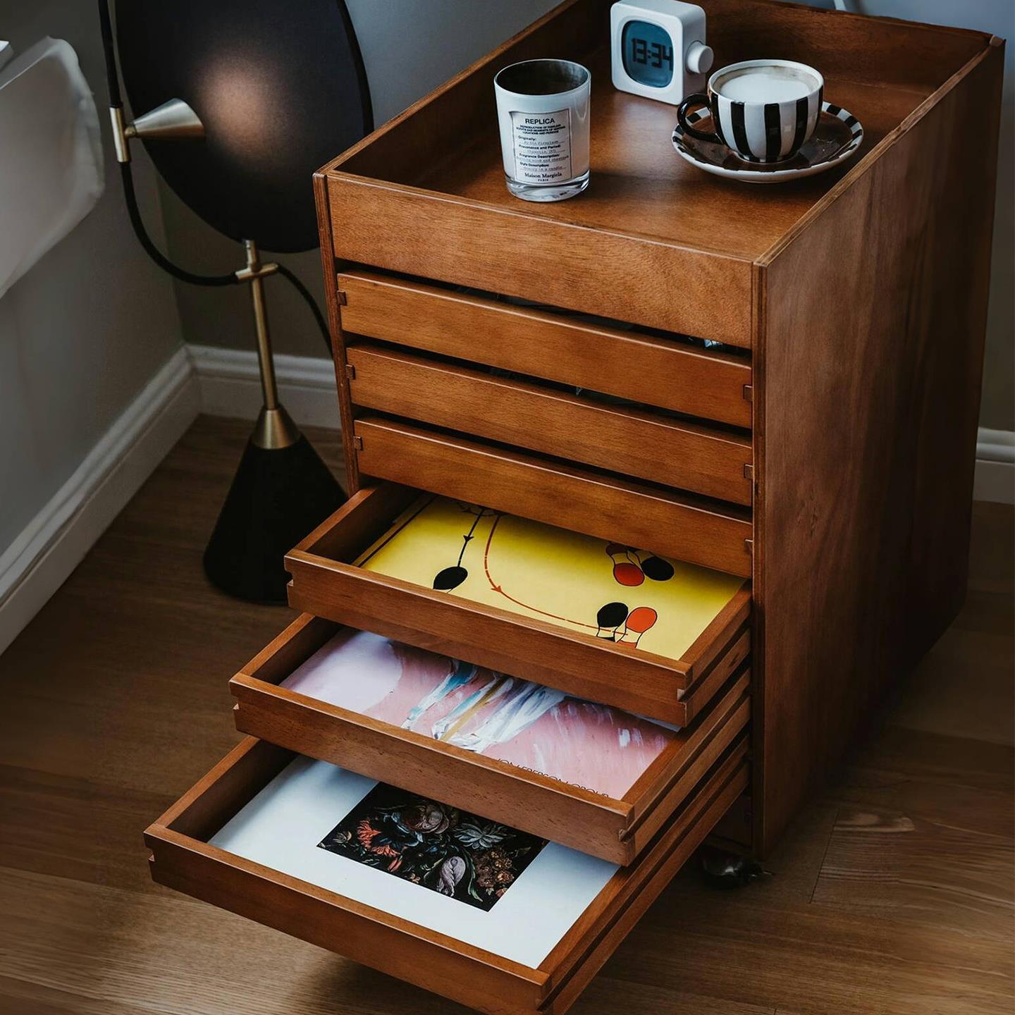 中古实木抽屉置物架家用沙发边几移动小推车办公文件收纳床头柜子