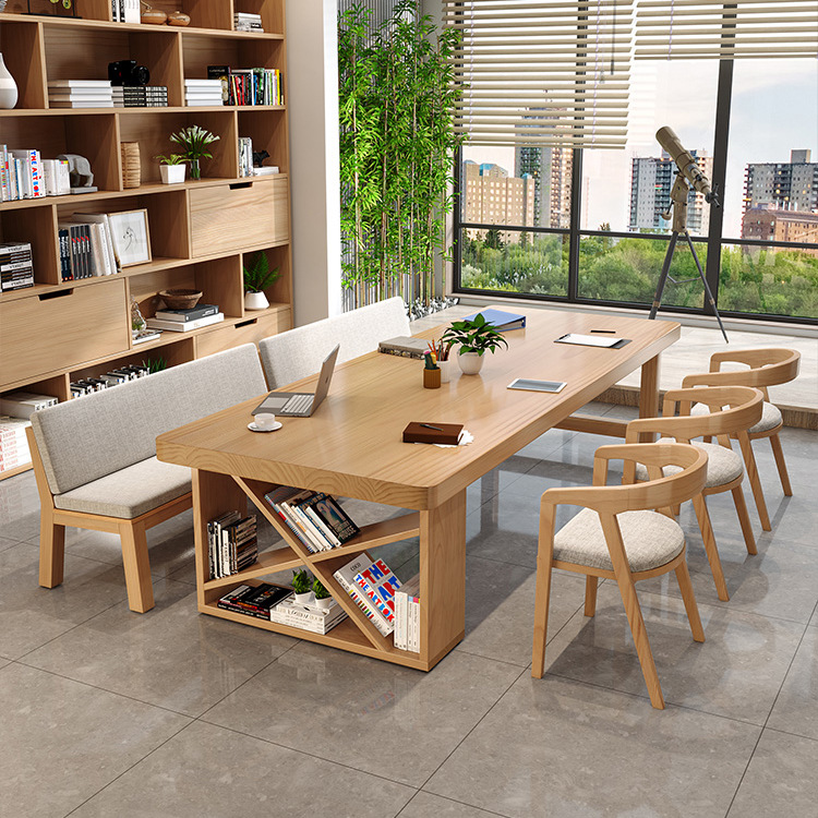 现代简约实木会议桌办公室长条大桌子工作台美术室绘画书法桌