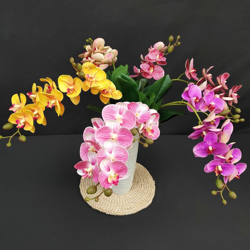 3D打印中双叉12头带叶子仿真蝴蝶兰 手感胶片蝴蝶兰 家居装饰盆景