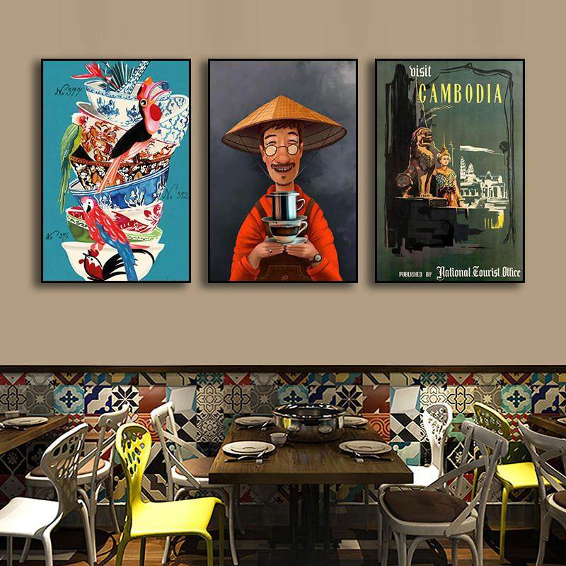 泰国饭厅装饰画 画东南亚风格泰式咖啡店挂画 画越南饭店覆古海报,家居饰品,现代装饰画,淘宝优惠券,粉丝福利购,淘宝优惠卷