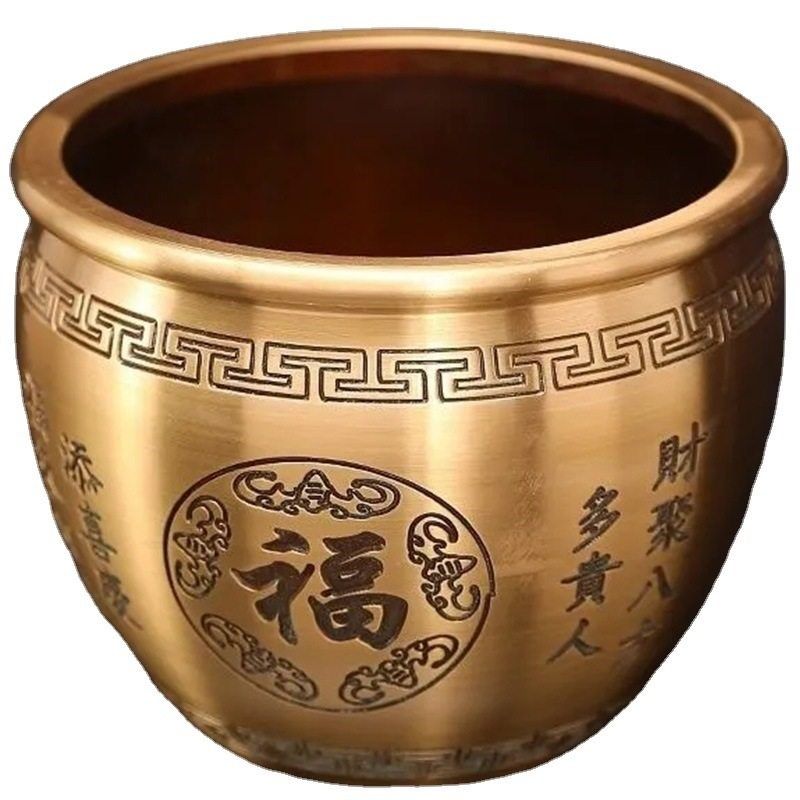 黄铜八宝缸摆件铜缸装饰品家用聚宝盆摆件铜质菸灰缸笔筒创意摆设,家居饰品,桌面摆件,淘宝优惠券,粉丝福利购,淘宝优惠卷