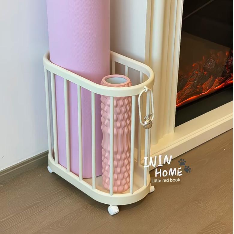 ININ瑜伽垫收纳筐带轮子可移动健身器材收纳框家饰软装搭配套装