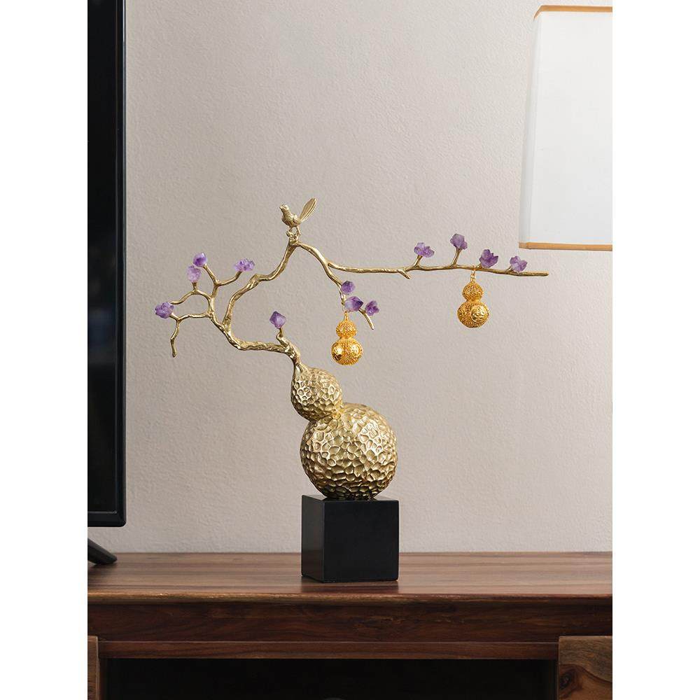 轻奢家新中国风手打铜葫芦紫水晶饰品客厅入口电视柜桌面装饰