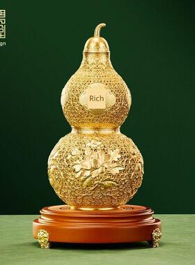 真金鎏镀花丝铜葫芦摆件新家装饰礼品客厅书房办公室高端乔迁礼物