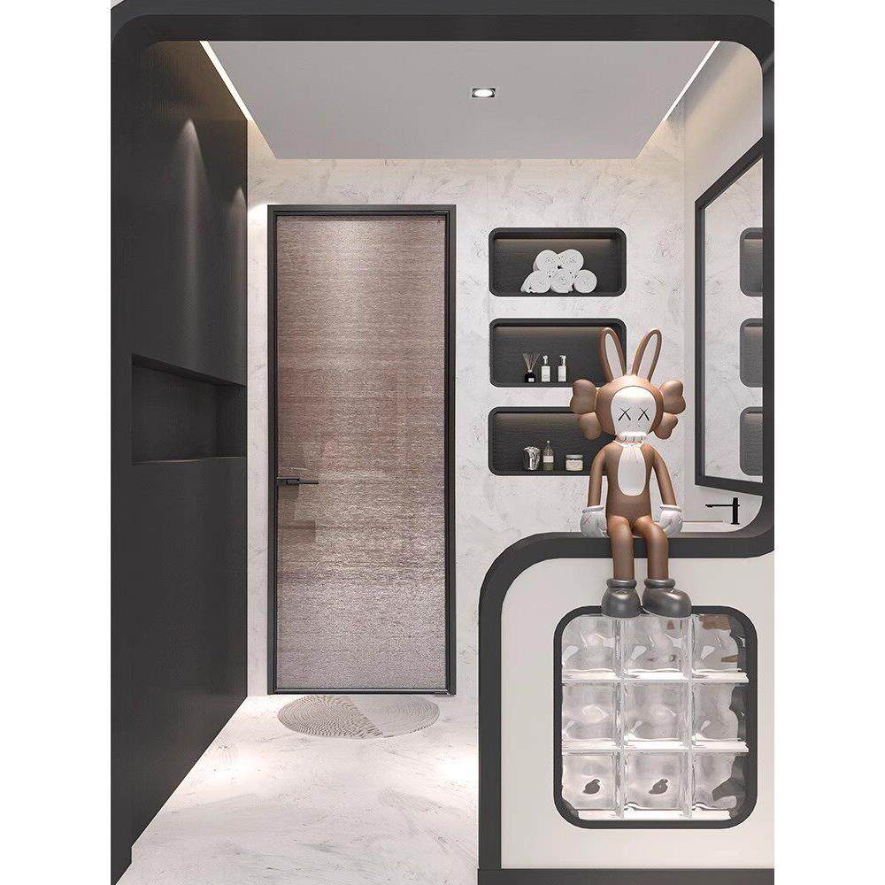 现代风极简夹丝玻璃卫生间门厕所阳台厨房门浴室隔断铝合金平开门