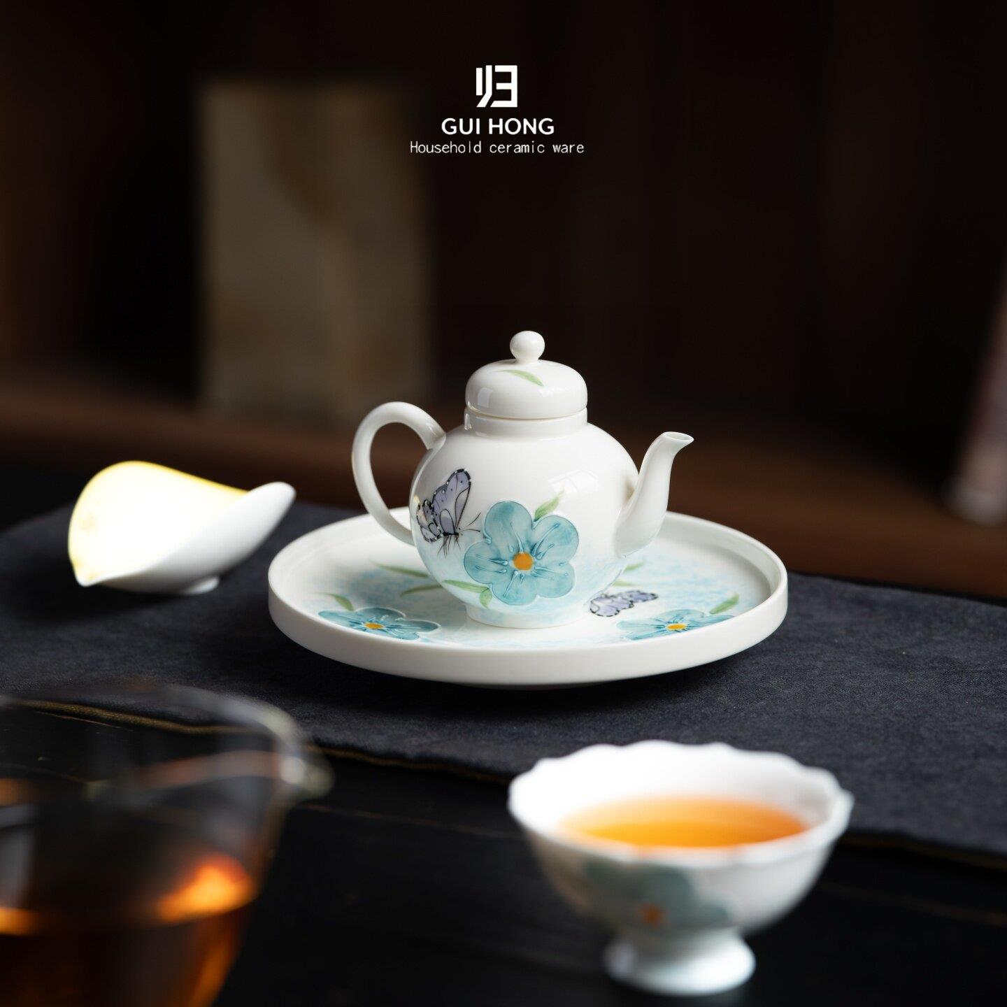 归鸿新中式手绘青衿蝶语青灯壶陶瓷泡茶壶家用功夫茶具小容量茶壶