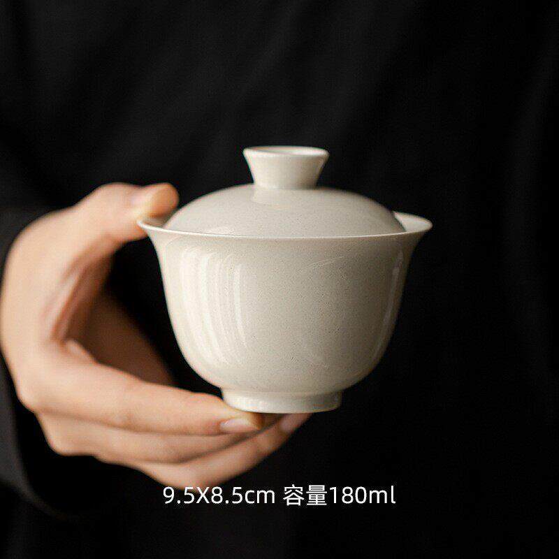纯色草木灰釉盖碗大号家用泡茶碗中式手工陶瓷功夫茶具茶杯不烫手