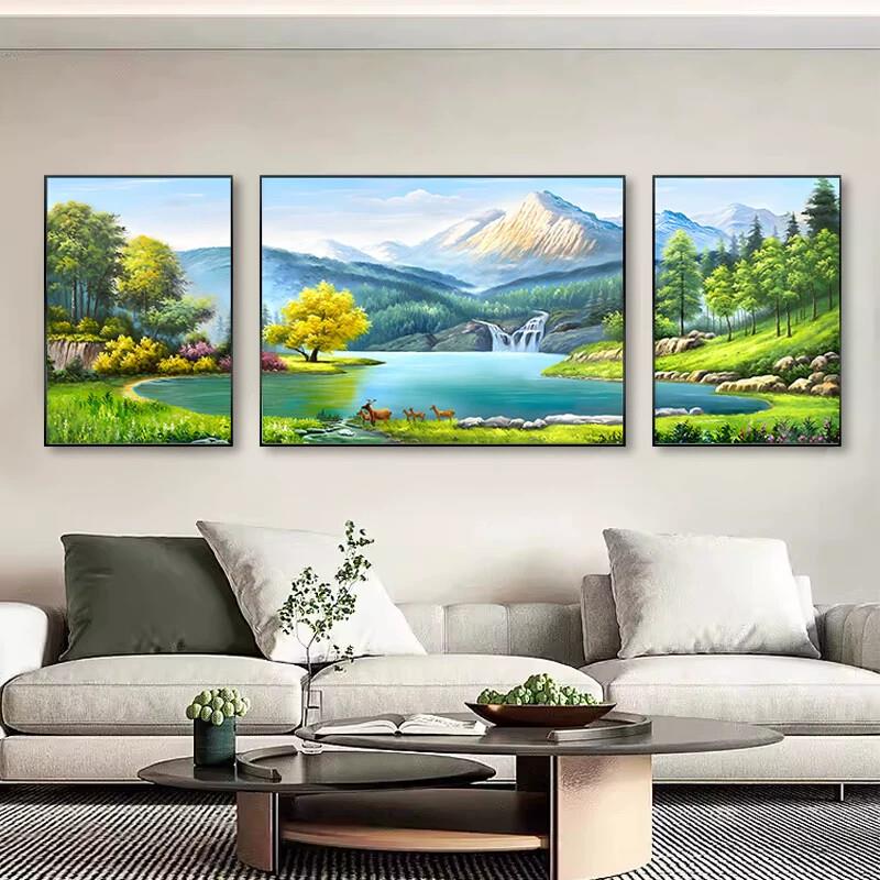 2024新款山水画客厅装饰画三联画大气现代简约挂画沙发背景墙壁画