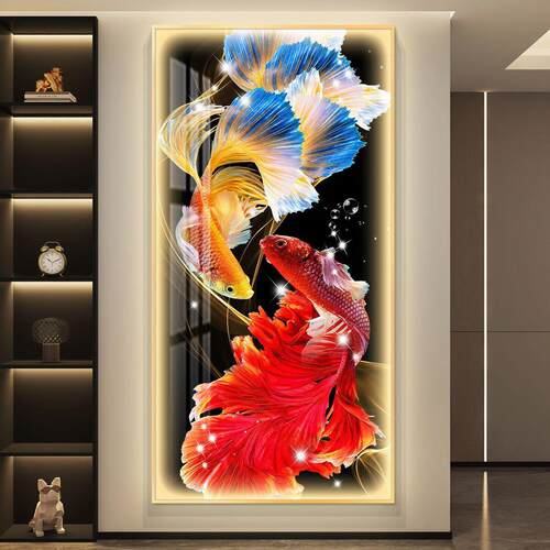 锦鲤轻奢发光led灯画入户玄关装饰画走廊过道挂画简约现代高级感