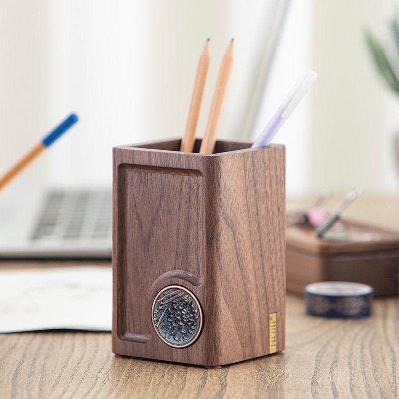 实木笔筒创意覆古胡桃木书房文具办公室桌面收纳盒送学生礼物实用