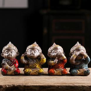 久造创意陶瓷四不猴猴子家居摆饰客厅办公室装饰品孙悟空不说不听