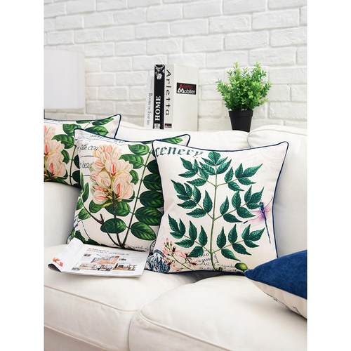 木制年轮边枕美国乡村田园叶枕棉麻枕沙发垫床靠背