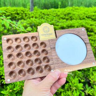 24色水彩木盒24格胡桃木盒颜料盒分装美甲彩绘胶写生盒便携