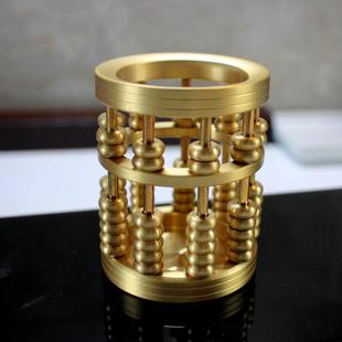 纯黄铜算盘招财笔筒家居书房桌面摆件老板办公桌面新中式 饰铜件 装