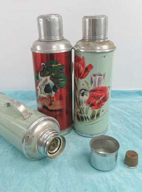 民俗怀旧收藏老物l件老竹子暖瓶老保温瓶绿铁皮暖壶农家院装饰摆