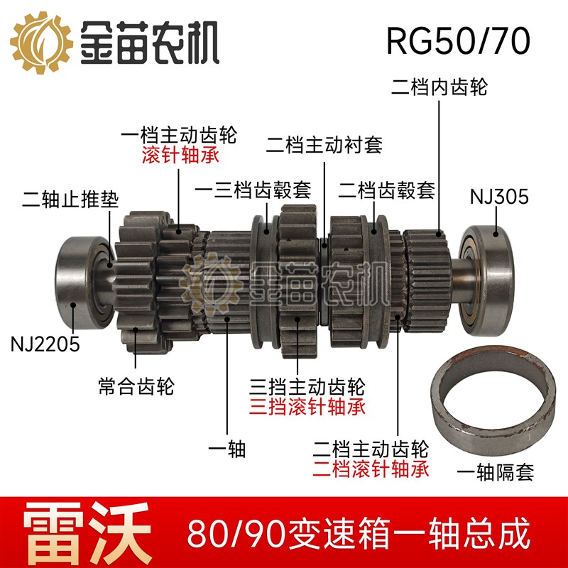 雷沃RG50/70收割机80/90桥变速箱一轴配M件主动齿轮滚针轴承齿毂