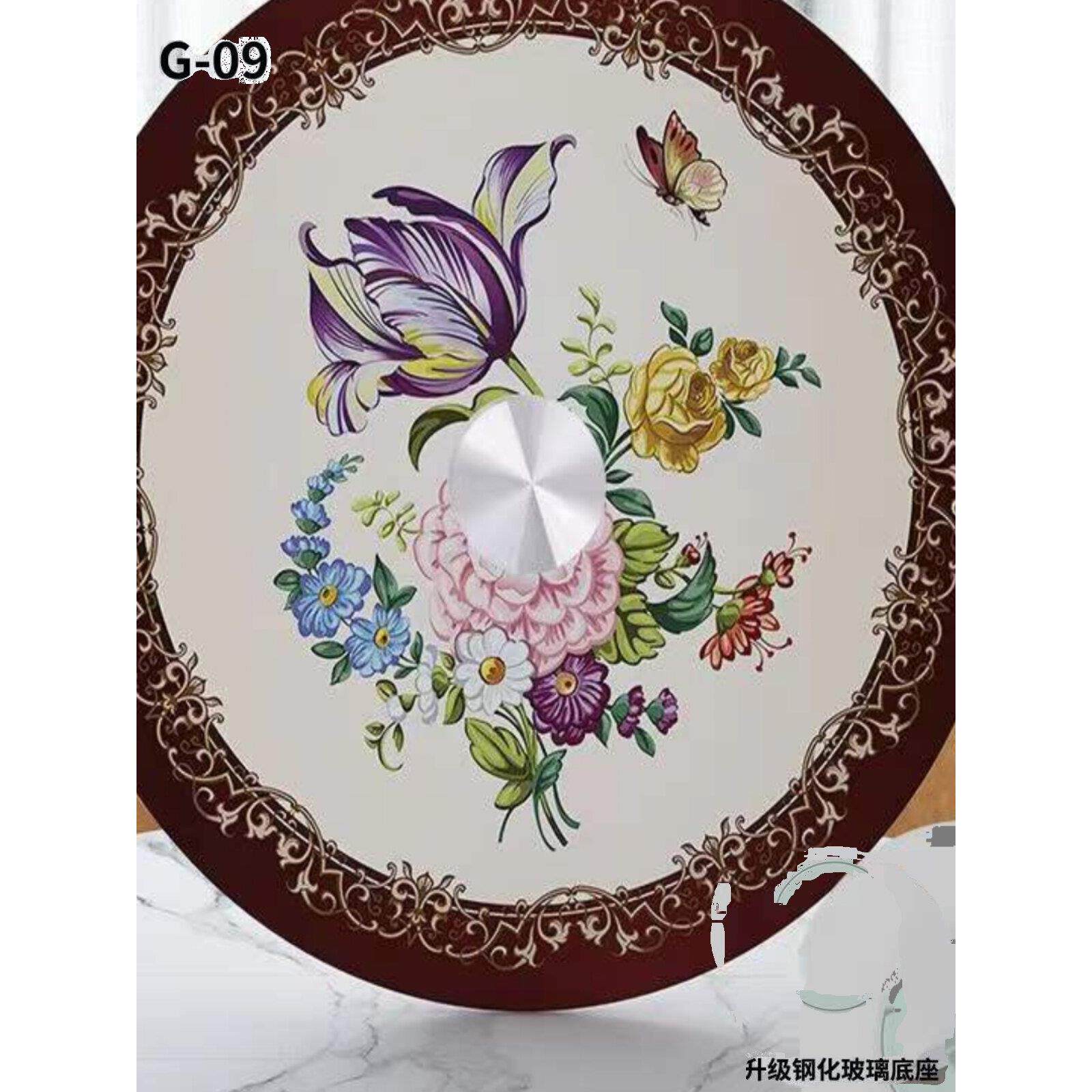 钢化玻璃贴画转盘圆桌底座餐桌旋转家用饭桌可定做
