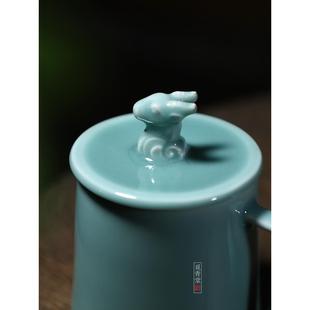 龙泉青瓷陶瓷家用办公水杯会客杯十二生肖咖啡杯带盖创意泡茶杯