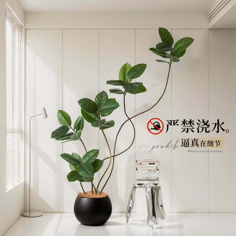 彷真绿色植物黑金刚橡皮树室内大型高端轻奢落地装饰摆饰客厅假树