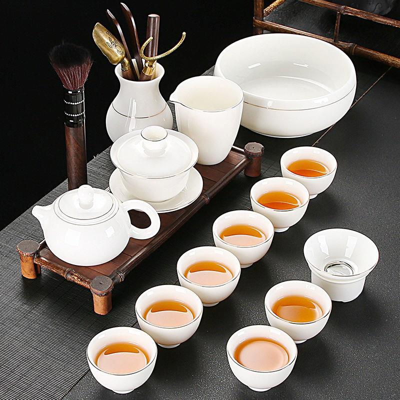 景德镇汝窑德化白瓷羊脂玉功夫茶具套组家用客厅泡茶办公室会客简