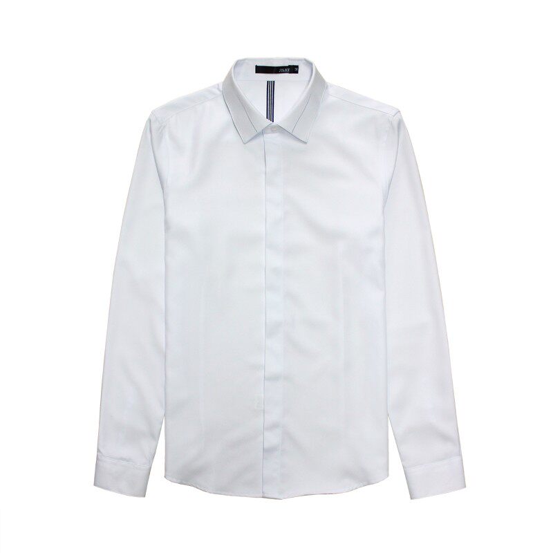 英伦风新款商务休闲衬衫男长袖韩版修身纯色衬衣潮男免烫白衬衫男