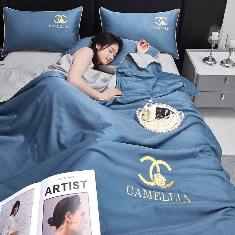 冰丝刺绣夏凉被四件套2024新款夏季水洗真丝夏被薄款空调被单被子