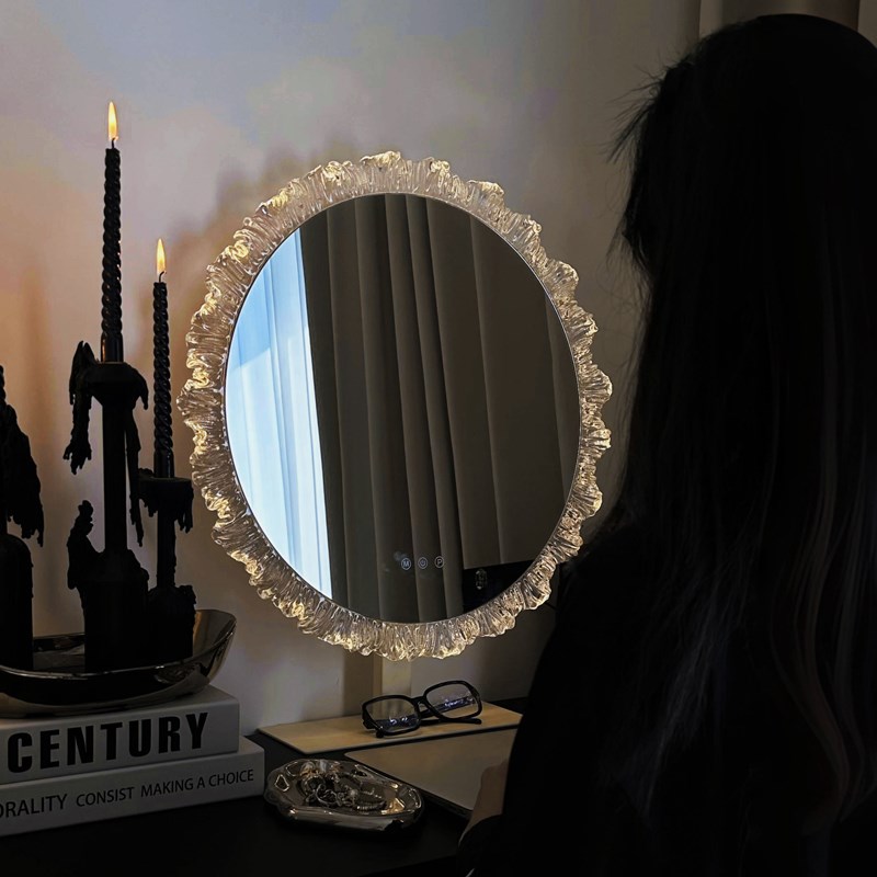 2025新款梳妆镜主卧台式镜高级化妆台镜子旋转梳妆镜云朵化妆镜大