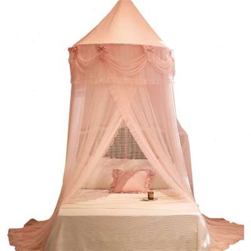 新款吊顶圆形蚊帐公主风女孩蕾丝粉色床幔三开门防蚊家用韩式防尘