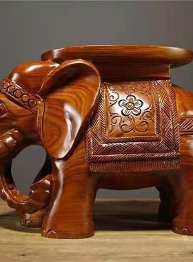 花梨木雕大象换鞋凳摆件实木雕刻大象凳子红木工艺品家居客厅装饰