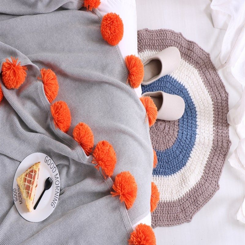 北欧全棉针织毛毯家用软装床尾巾卧室空调办公室午睡沙发毛球盖毯