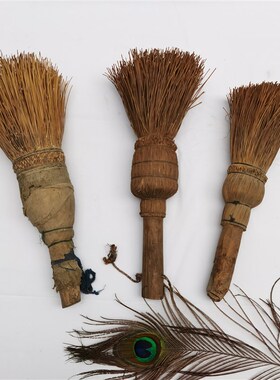 怀旧纺线刷子收藏老物件民俗老农具老纺车纺线工具影视道具摆件