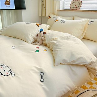 简约纯水洗棉四件套床上用品单人磨毛被套学生宿舍床单三件套冬季