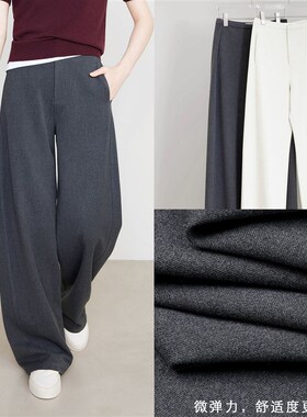 灰色西裤女202l5春季新款感垂感高腰窄版休闲直筒羊毛阔腿裤子