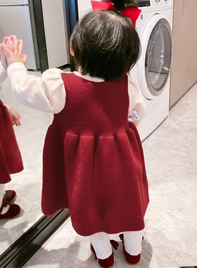 韩国女宝宝连衣裙婴儿周r岁毛衣针织公主裙小孩新年衣服婴幼儿冬