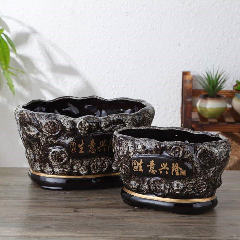 艺术桌面花盆小号创意花盆特色陶瓷无客厅托盘室内花盆个性陶瓷