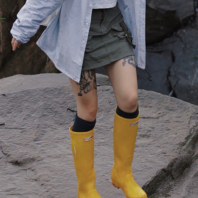 《自然复兴》时尚雨鞋女士成人高筒雨靴春秋防滑防水套靴耐磨纯色