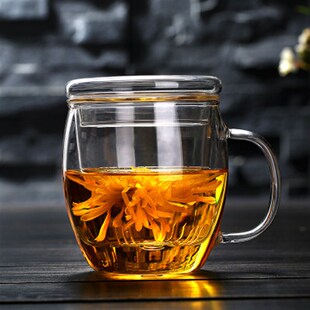 友德堂玻璃泡茶杯带盖过滤水杯玻璃杯透明加厚花茶杯大喝茶杯子