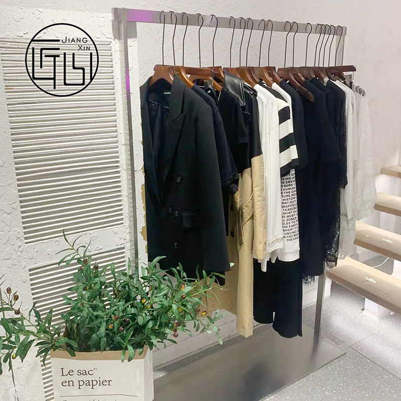 服装店展示架网红简n约银色挂衣架新款陈列架不锈钢带板女装架子