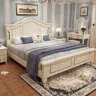 美式床实木床现代简l约婚床主卧2米大床高箱储物床1.8米白色实木