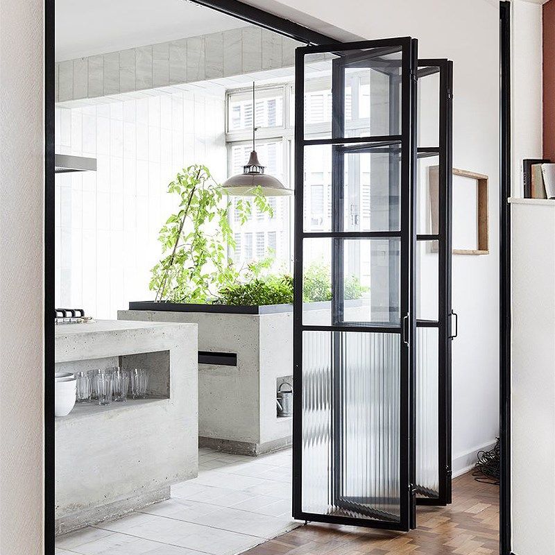 极窄铝合金折叠门无下轨推拉门隐形开放式 厨房卫生间 阳台折叠门